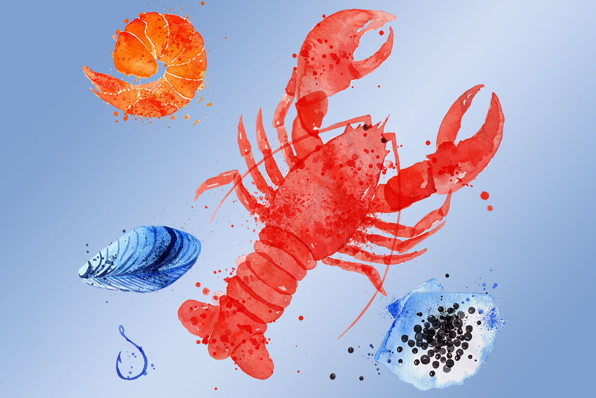 Zubereitete Garnelen mit Kräutern und Zitrone